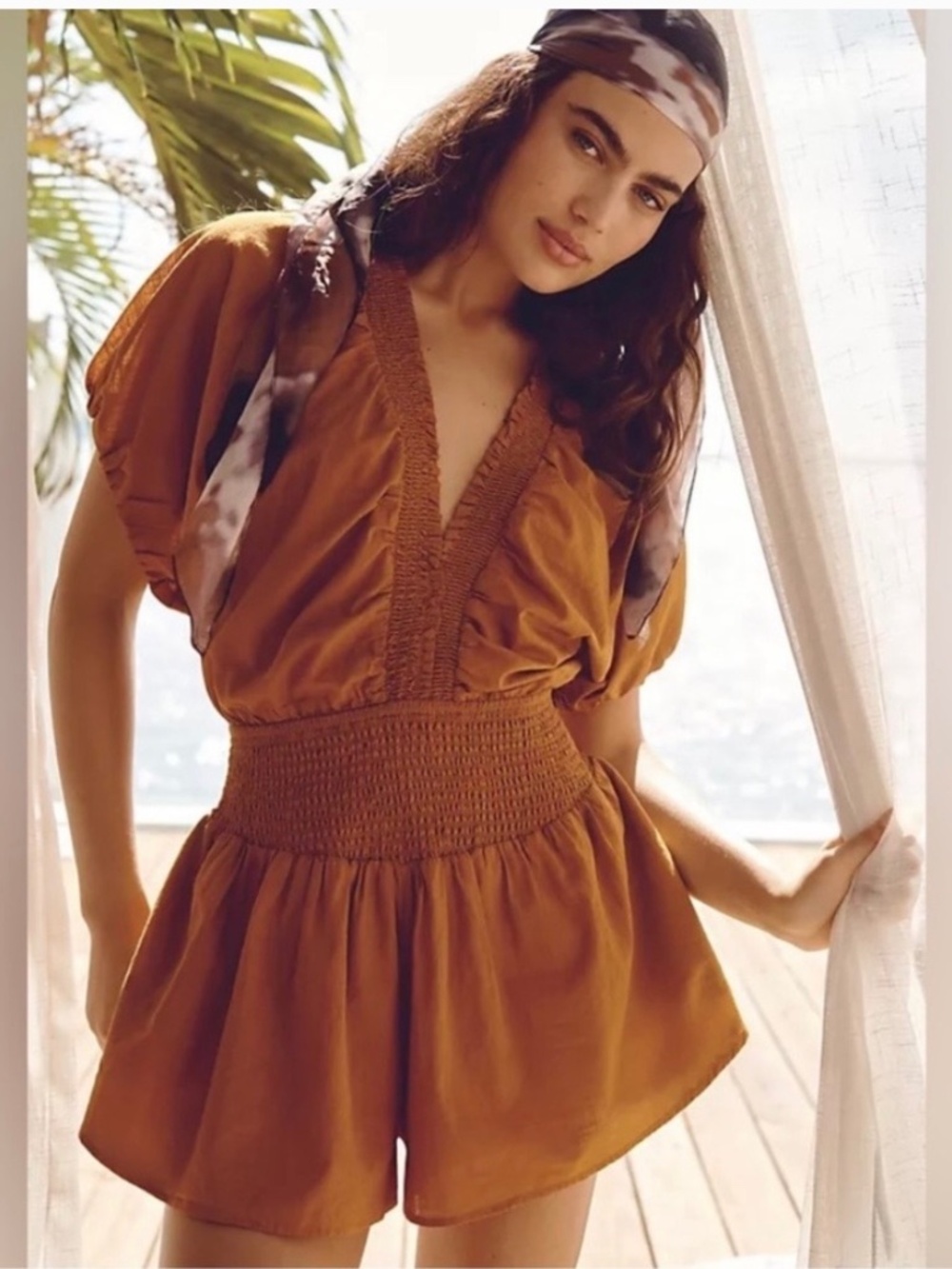 Anthropologie honey brown romper